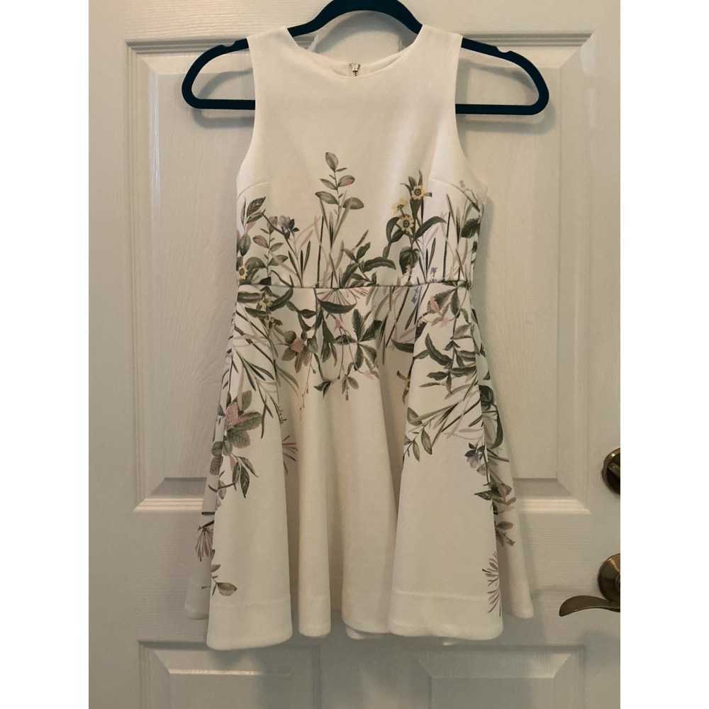 GB Girls Dress Size 10 Ivory Floral Fit & Flare Sleeveless Summer Party Wedding